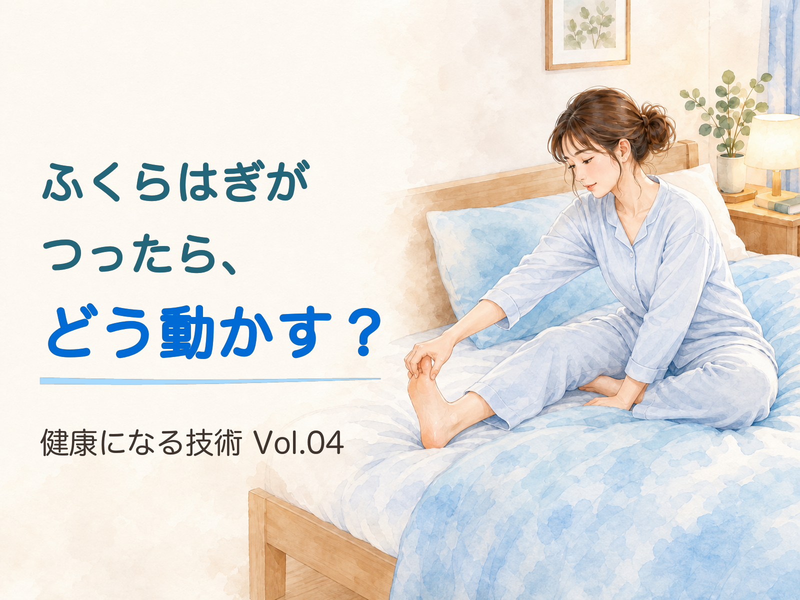 健康になる技術 Vol.04「ふくらはぎがつったら、どう動かす?」の表紙(イラスト)